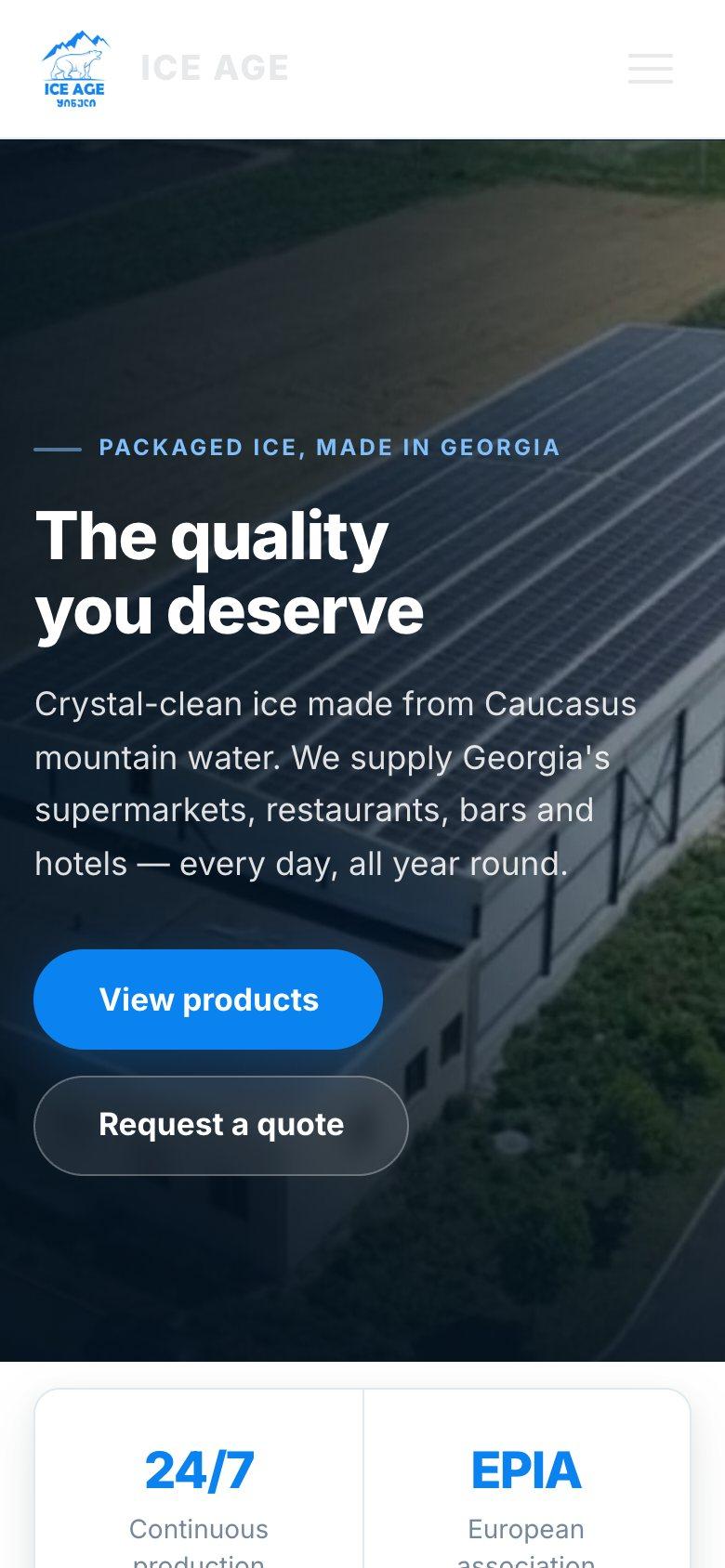 The Ice Age home page on a phone