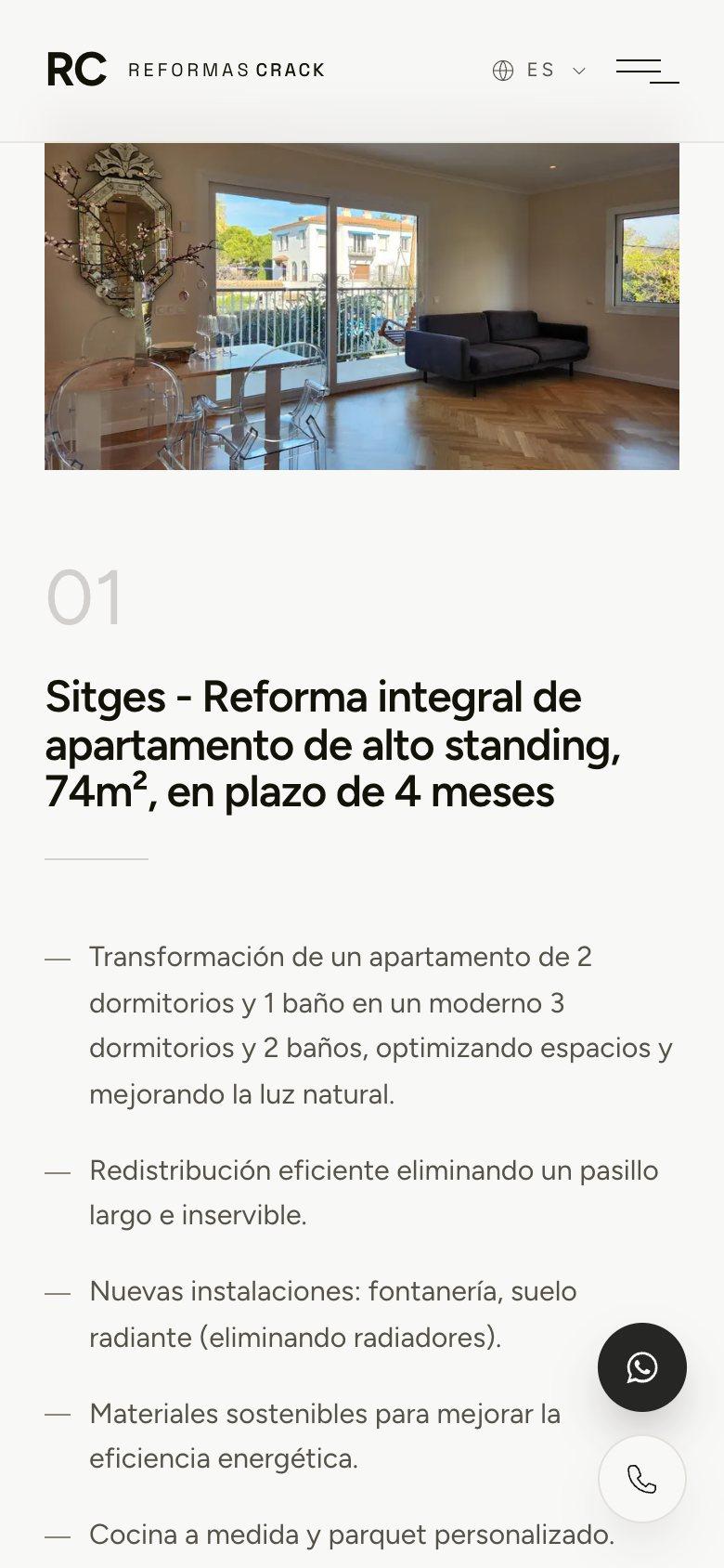 The Sitges project on a phone: the photograph above the headline and the list of changes