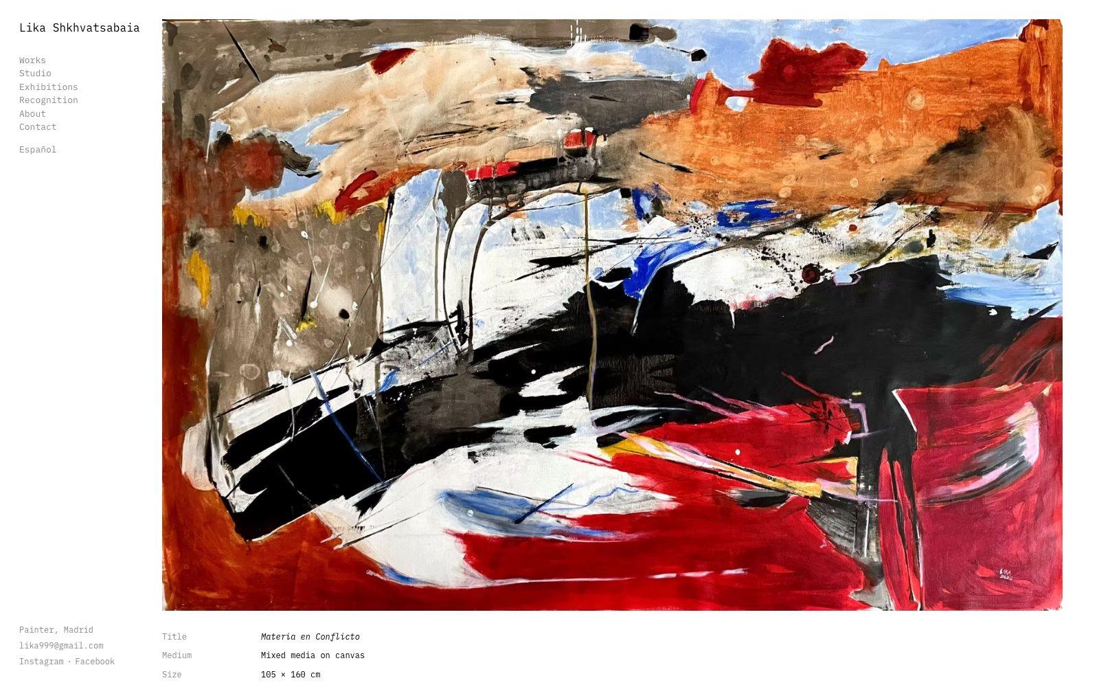 A single painting page on artbylika.com, with the full canvas above its title, medium and size